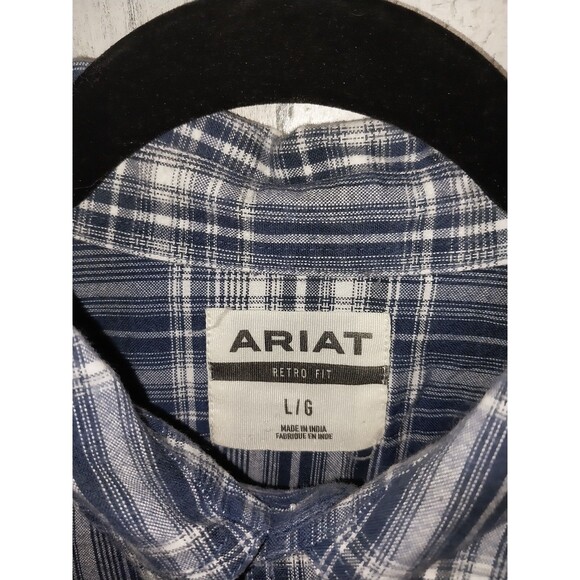 Ariat Shirt Mens Large Blue Plaid Heavyweight Retro Fit Pearl Snap Work - Picture 4 of 8
